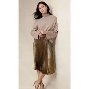 Banana Republic Factory Gold Lame Midi Skirt Gold/Black Size 10